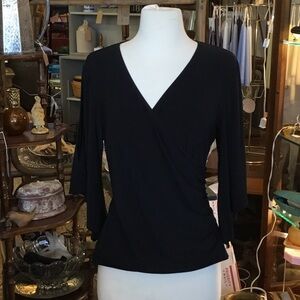 0230 Coco Bianco Black V-Neck Blouse w/ Cold Shoulder feature; VGUC size m